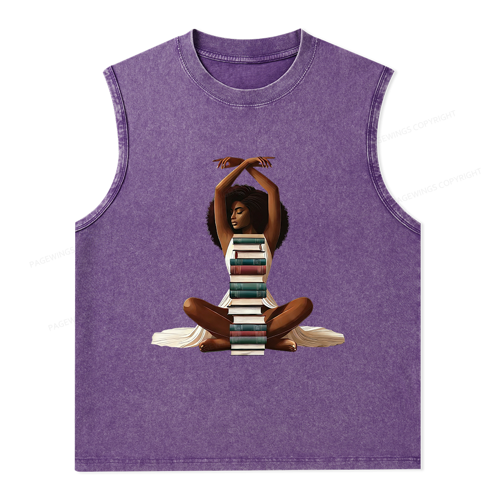 Pagewings Black Girl Reading Unisex Washed Tank Top