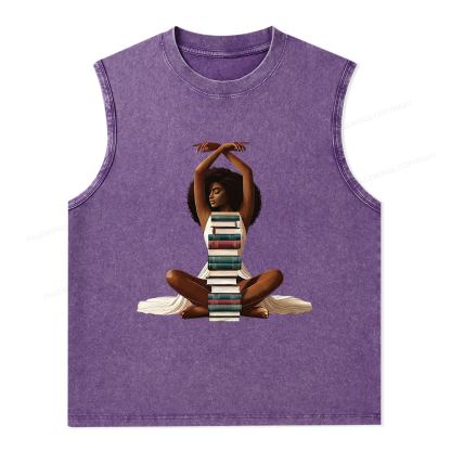 Pagewings Black Girl Reading Unisex Washed Tank Top