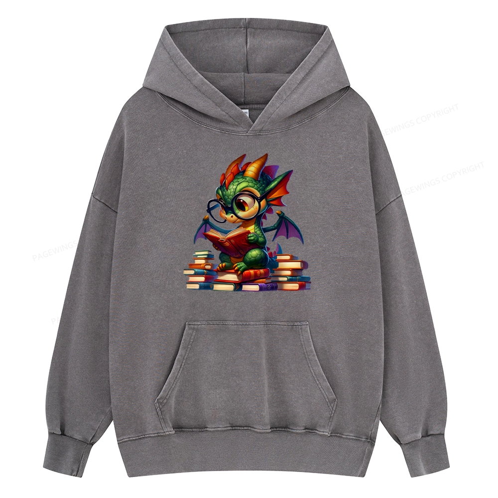 Pagewings Dragon And Books Unisex Washed Hoodie
