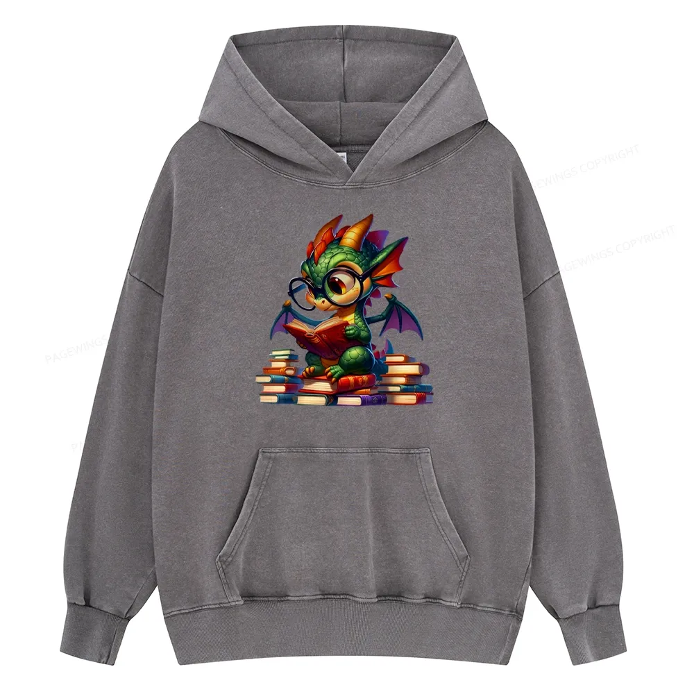 Pagewings Dragon And Books Unisex Washed Hoodie