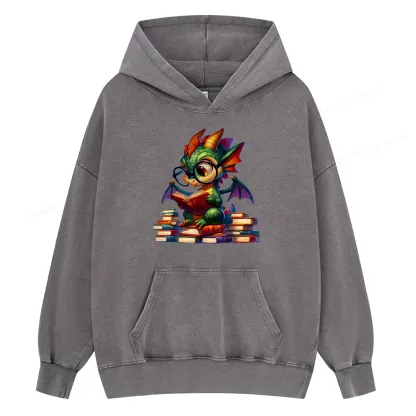 Pagewings Dragon And Books Unisex Washed Hoodie