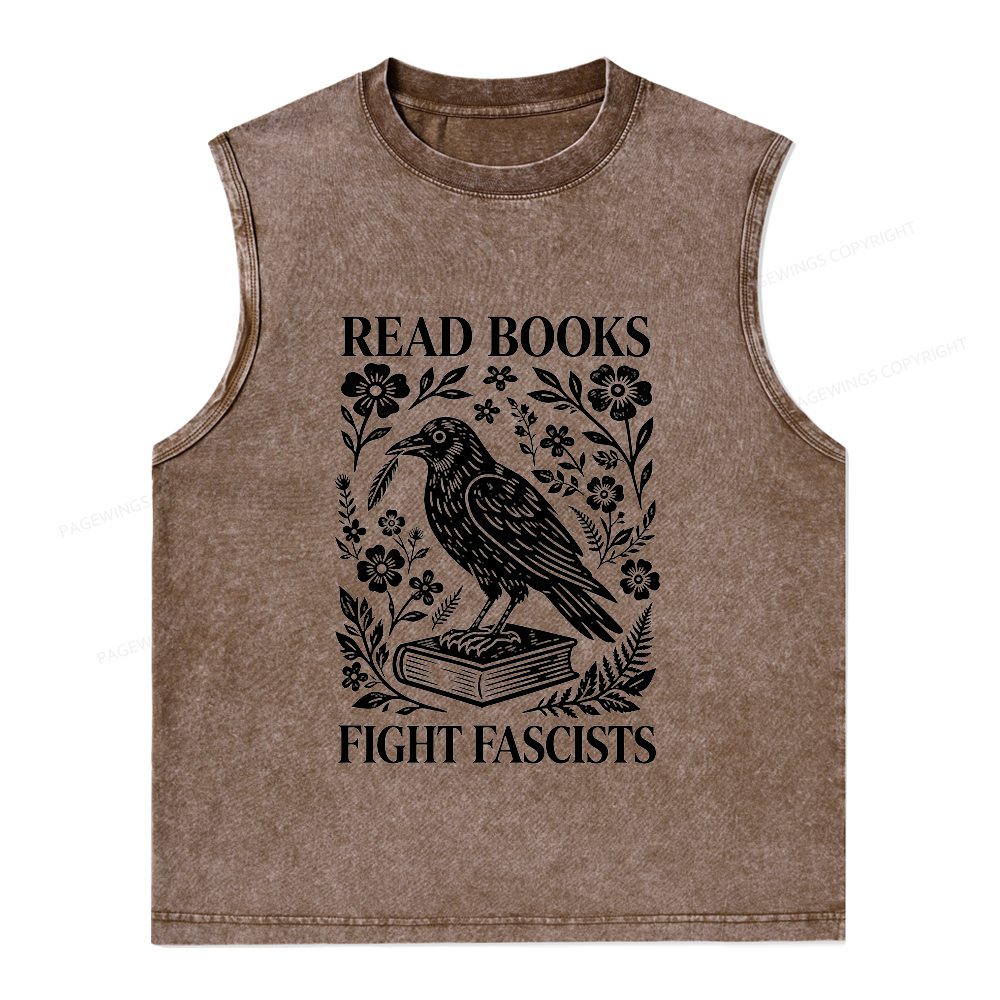 Pagewings Read Books Fight Fascists Unisex Washed Tank Top