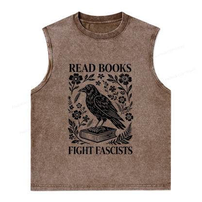 Pagewings Read Books Fight Fascists Unisex Washed Tank Top