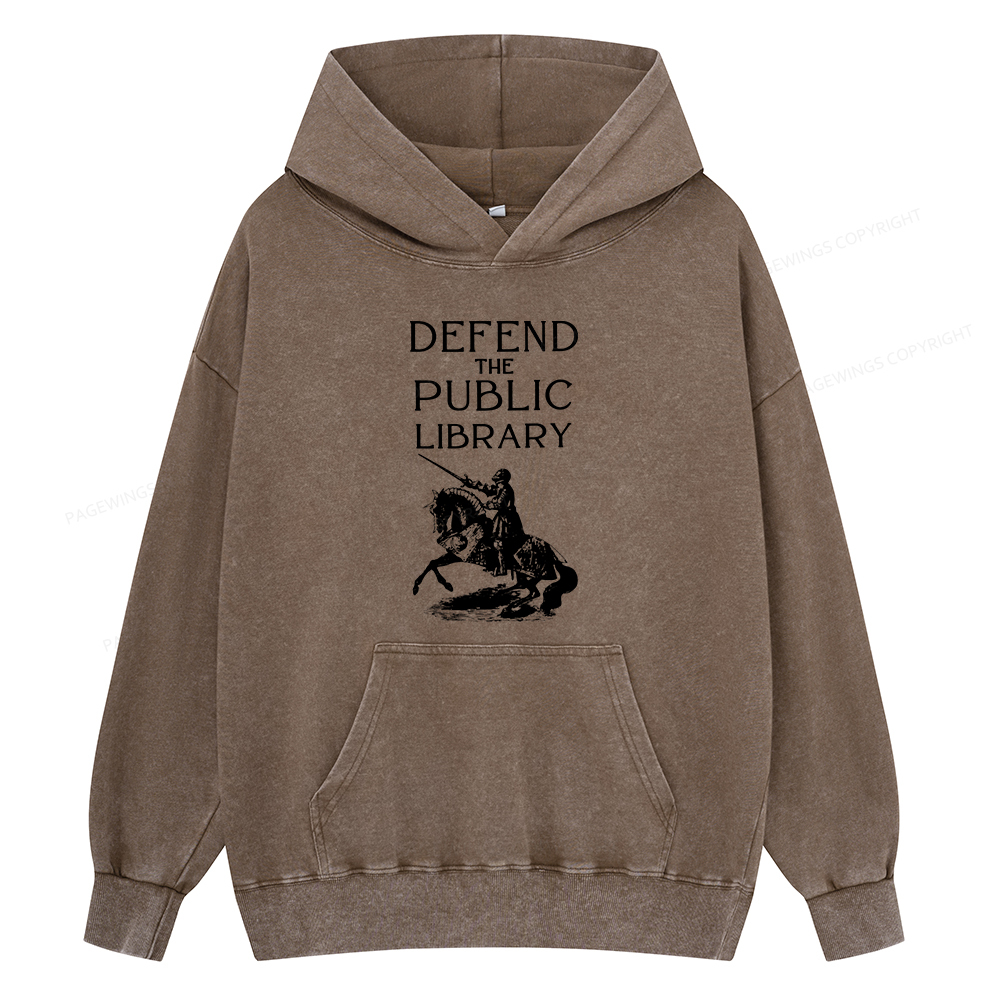 Pagewings Defend The Public Library Unisex Washed Hoodie
