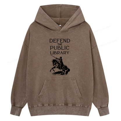 Pagewings Defend The Public Library Unisex Washed Hoodie