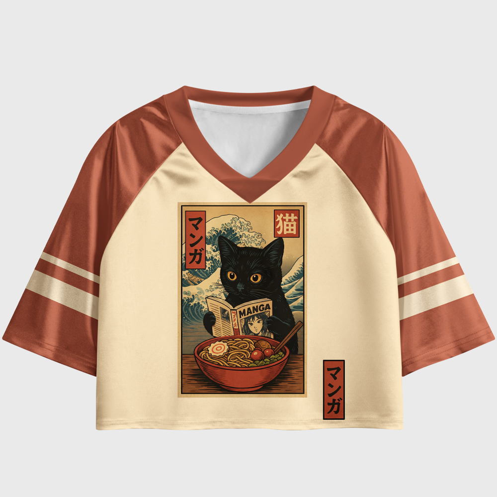 Pagewings Manga Cat  Women's Cropped Jersey
