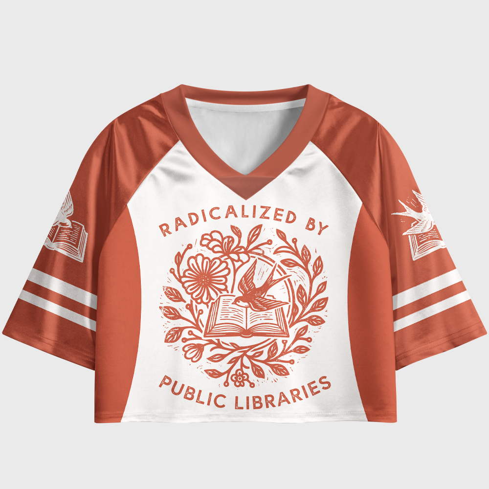 Pagewings Radicalized By Public Libraries Women's Cropped Jersey
