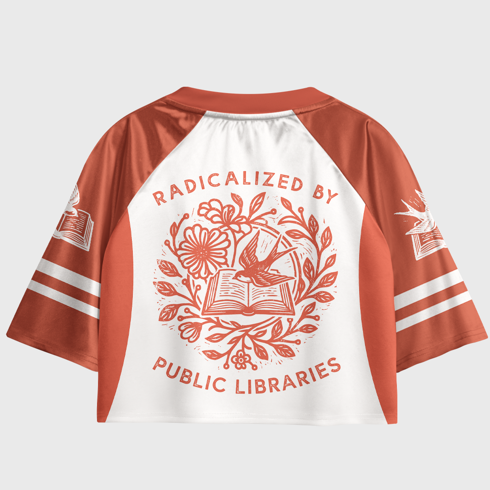 Pagewings Radicalized By Public Libraries Women's Cropped Jersey