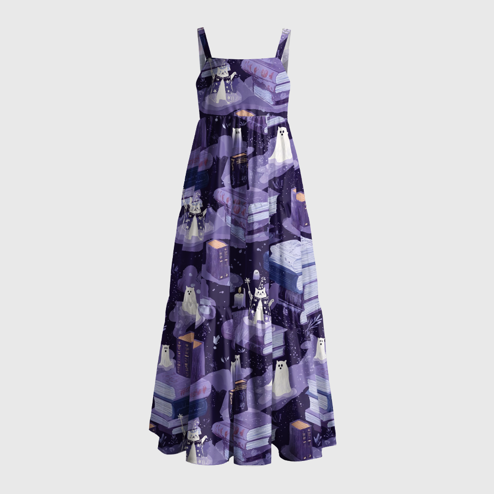 Pagewings Square Neck Spooky Ghost Wizard Book Maxi Dress