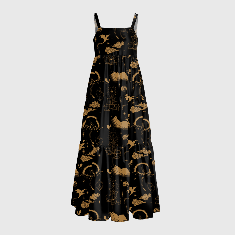 Pagewings Square Neck Fantasy Dragon Book Maxi Dress