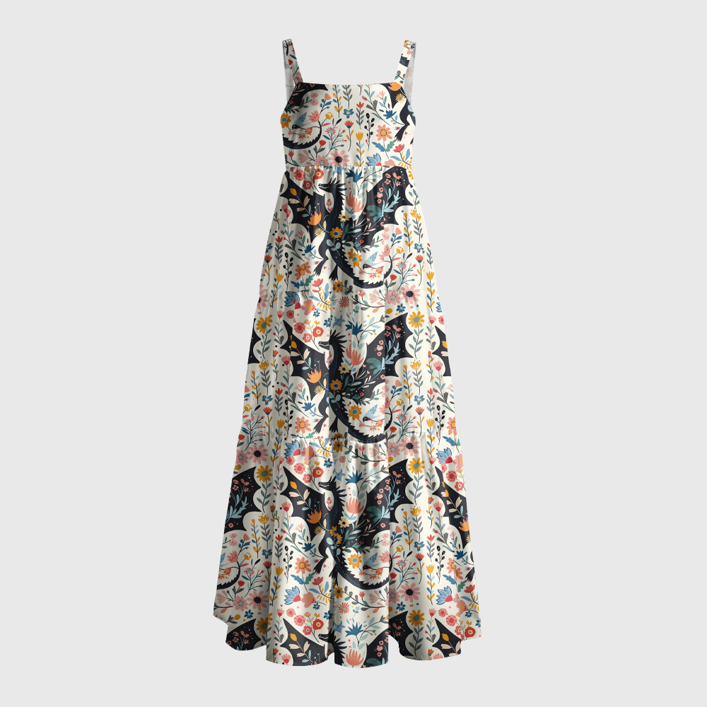 Pagewings Square Neck Garden Cats Maxi Dress