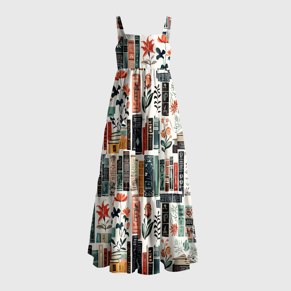 Pagewings Square Neck Artistic Book Flower Maxi Dress