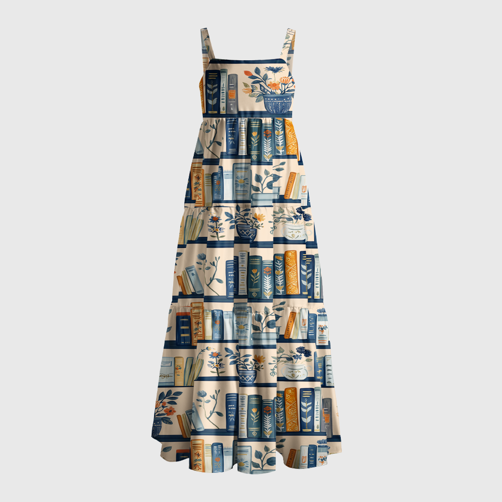 Pagewings Square Neck Cozy Bookshelf  Maxi Dress