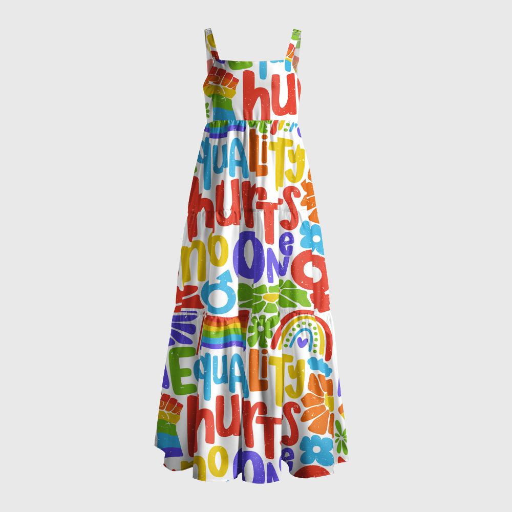 Pagewings Square Neck Rainbow Equality Maxi Dress