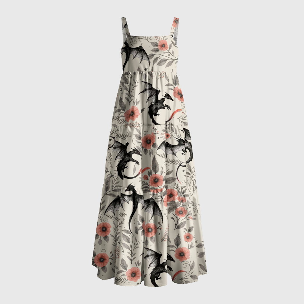 Pagewings Square Neck Dragon Bloom Maxi Dress