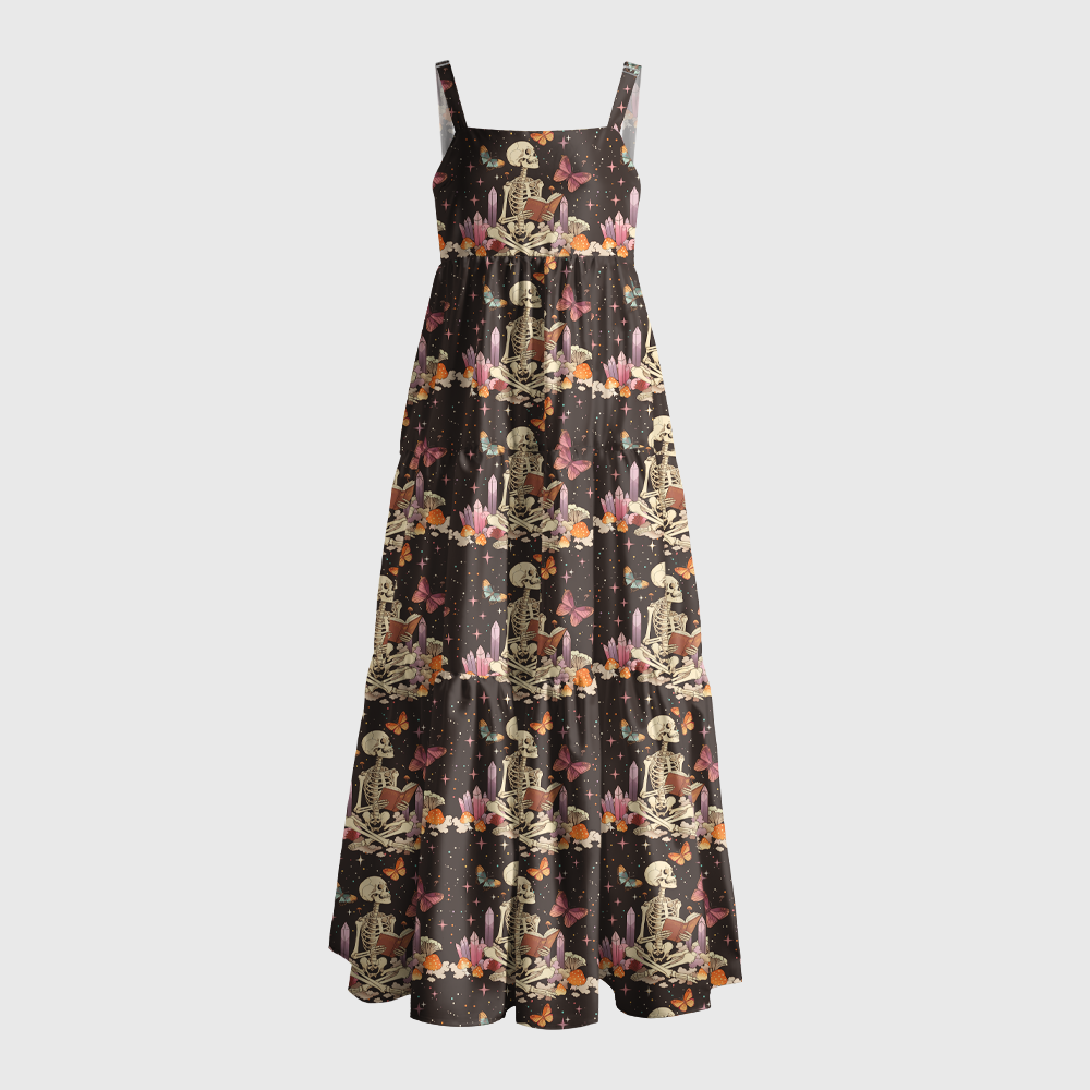 Pagewings Skeleton Reading in Garden Maxi Dress