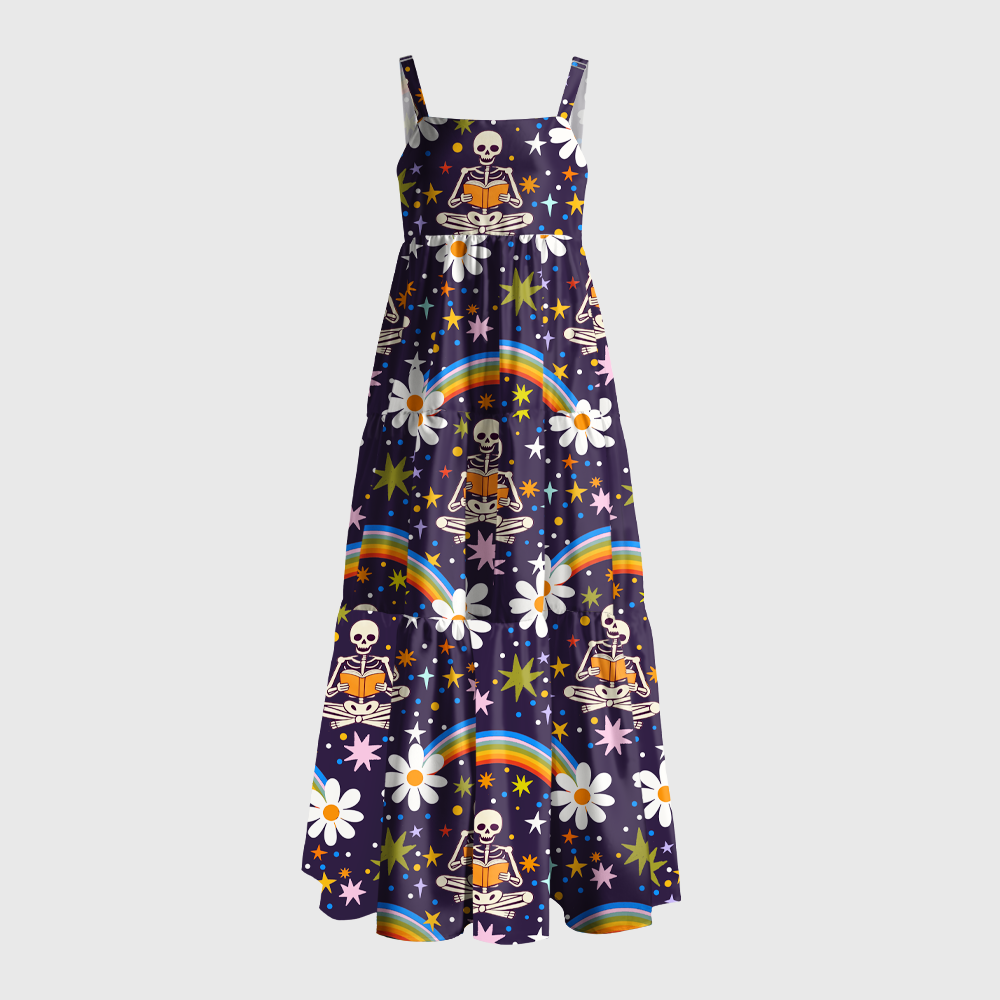 Pagewings Rainbow Skeleton Reading Maxi Dress