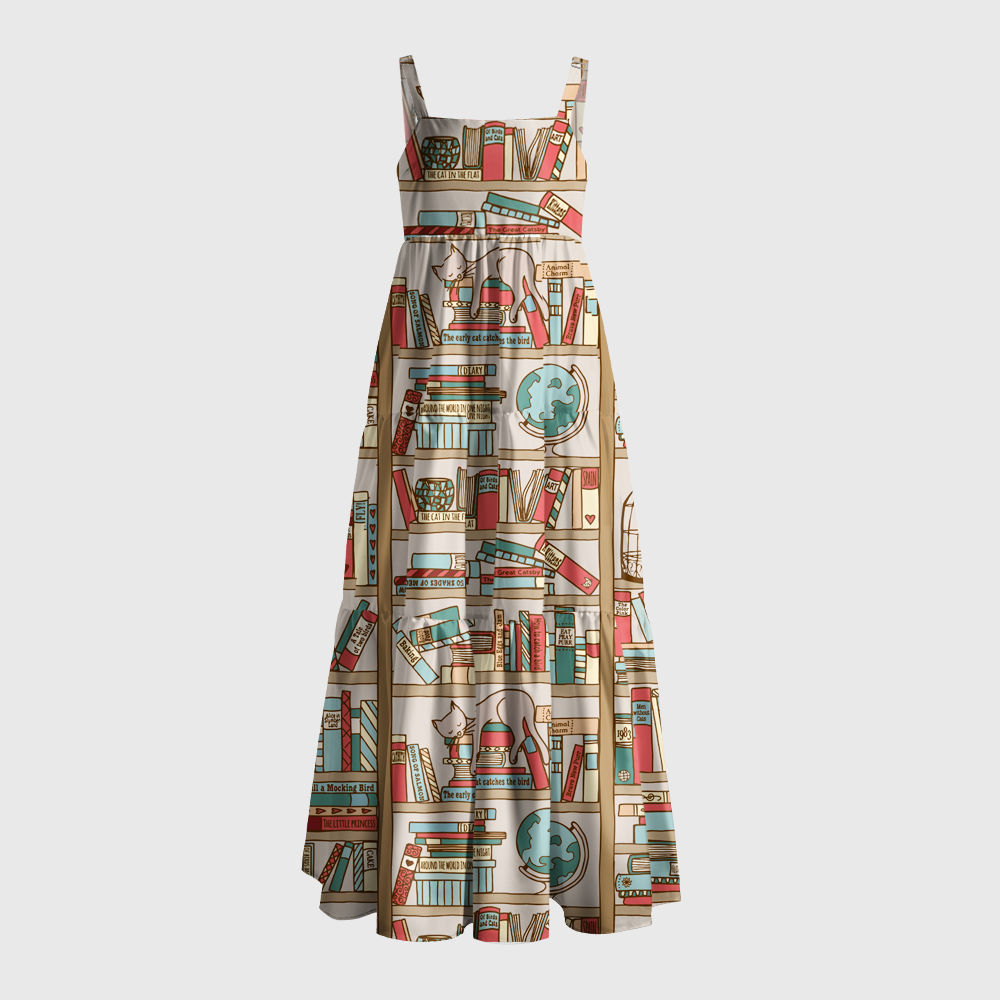 Pagewings Square Neck Cozy Bookshelf Maxi Dress