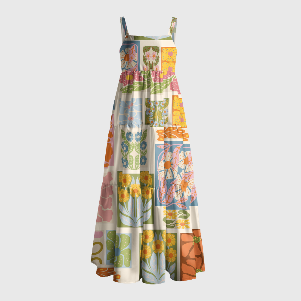 Pagewings Square Neck Garden Flowers Maxi Dress