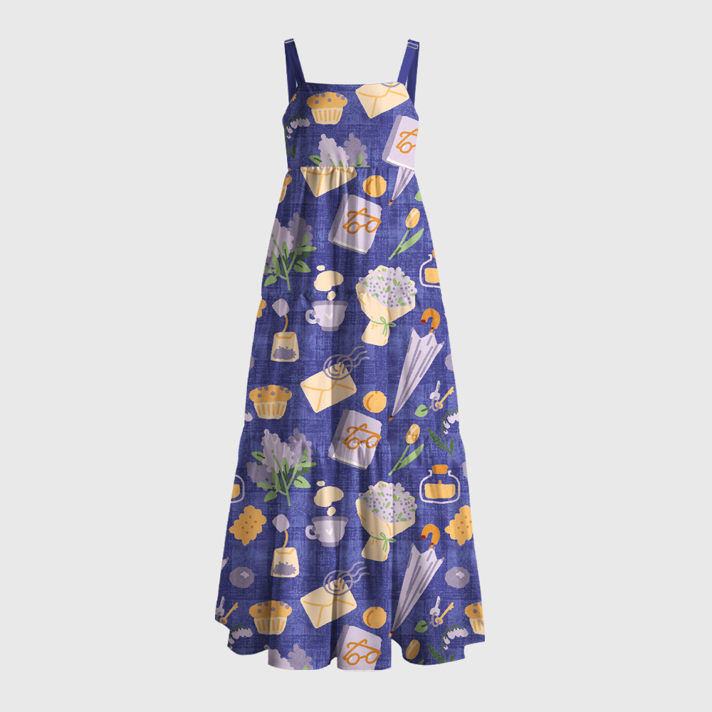 Pagewings Vintage Bookish Tea Square Neck Bookish Maxi Dress