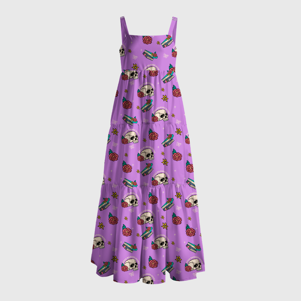 Pagewings Square Nec Skull Floral Book Maxi Dress