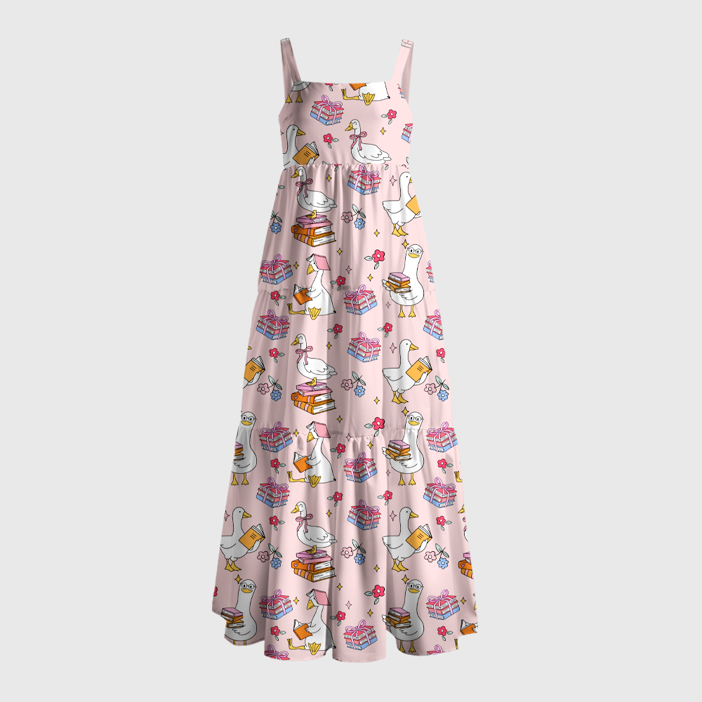 Pagewings Square Neck Reading Duck Book Maxi Dress