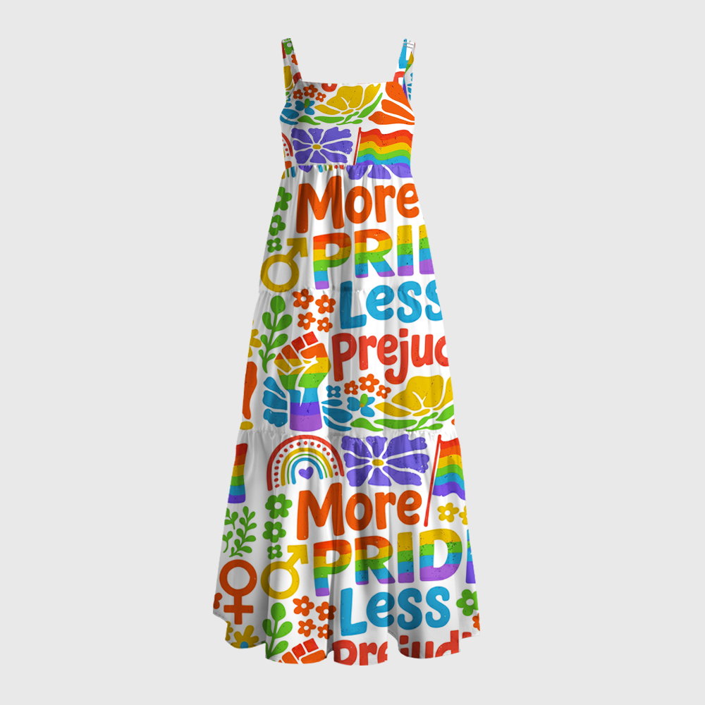 Pagewings Square Neck More Pride Less Prejudice Rainbow Floral Maxi Dress