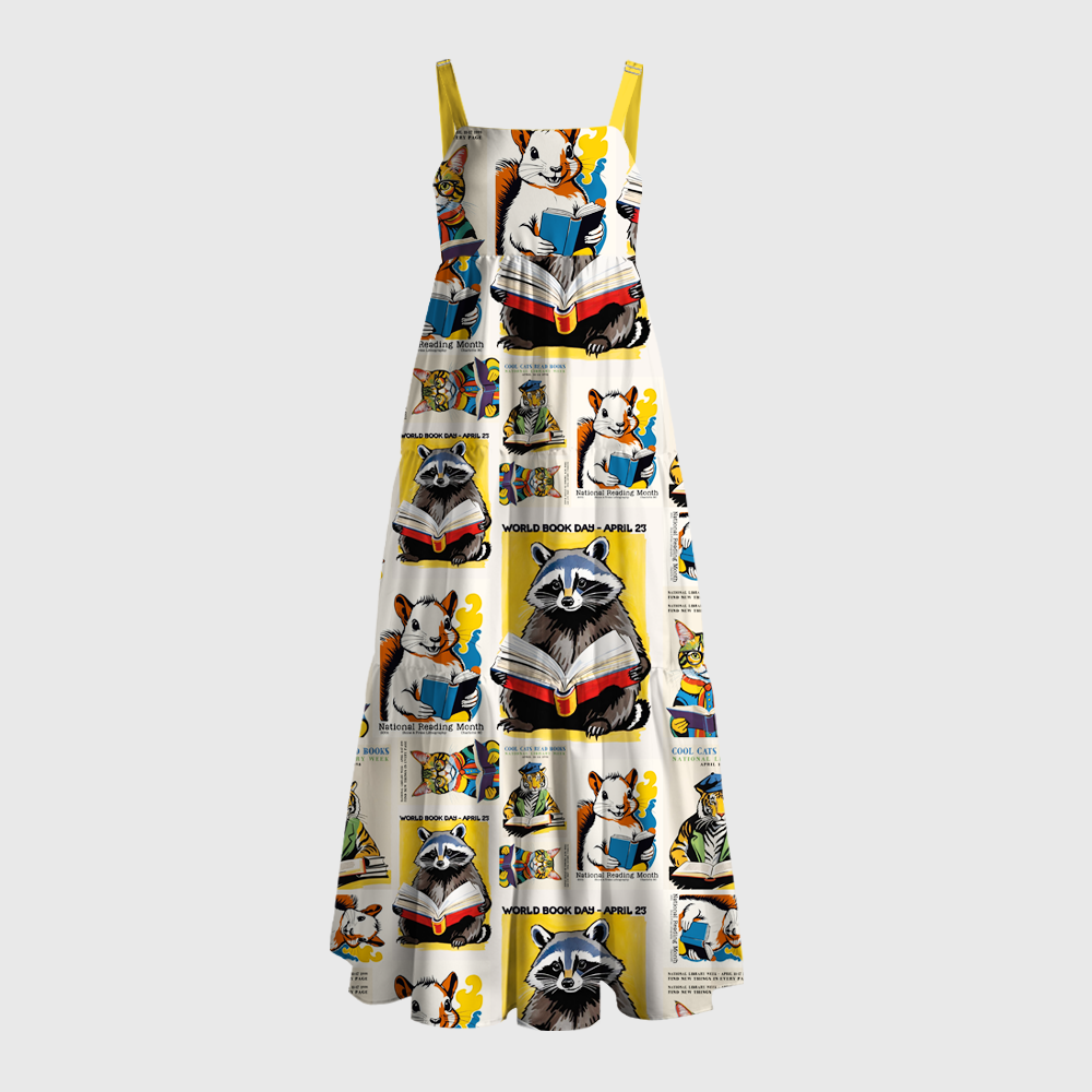 Pagewings Square Neck World Book Day Reading Animal  Maxi Dress
