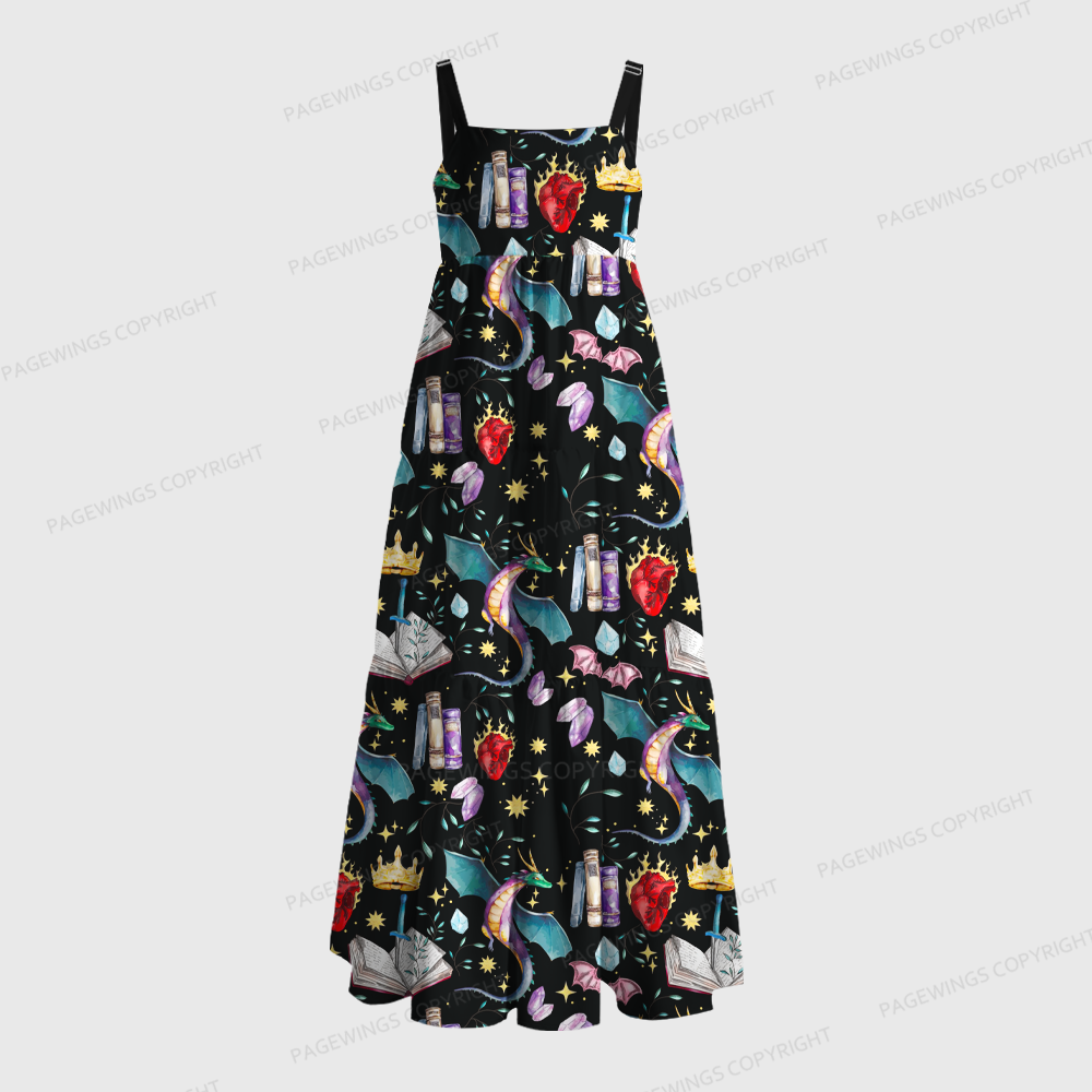 Pagewings Square Neck Fantasy Book Lover Maxi Dress