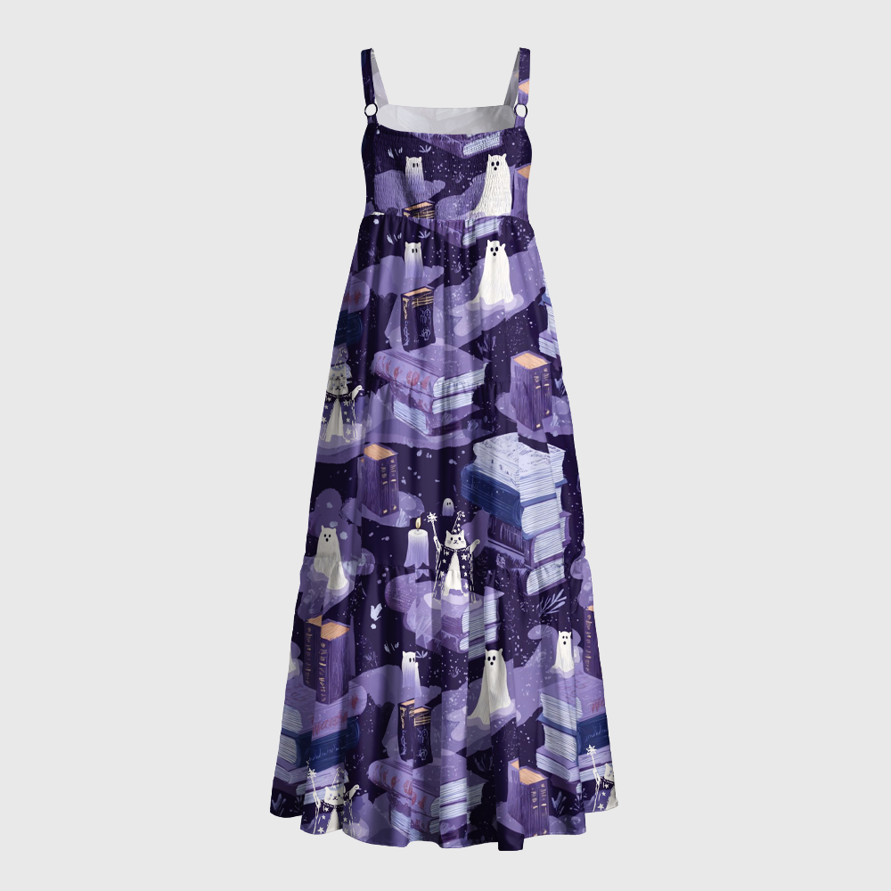 Pagewings Square Neck Spooky Ghost Wizard Book Maxi Dress