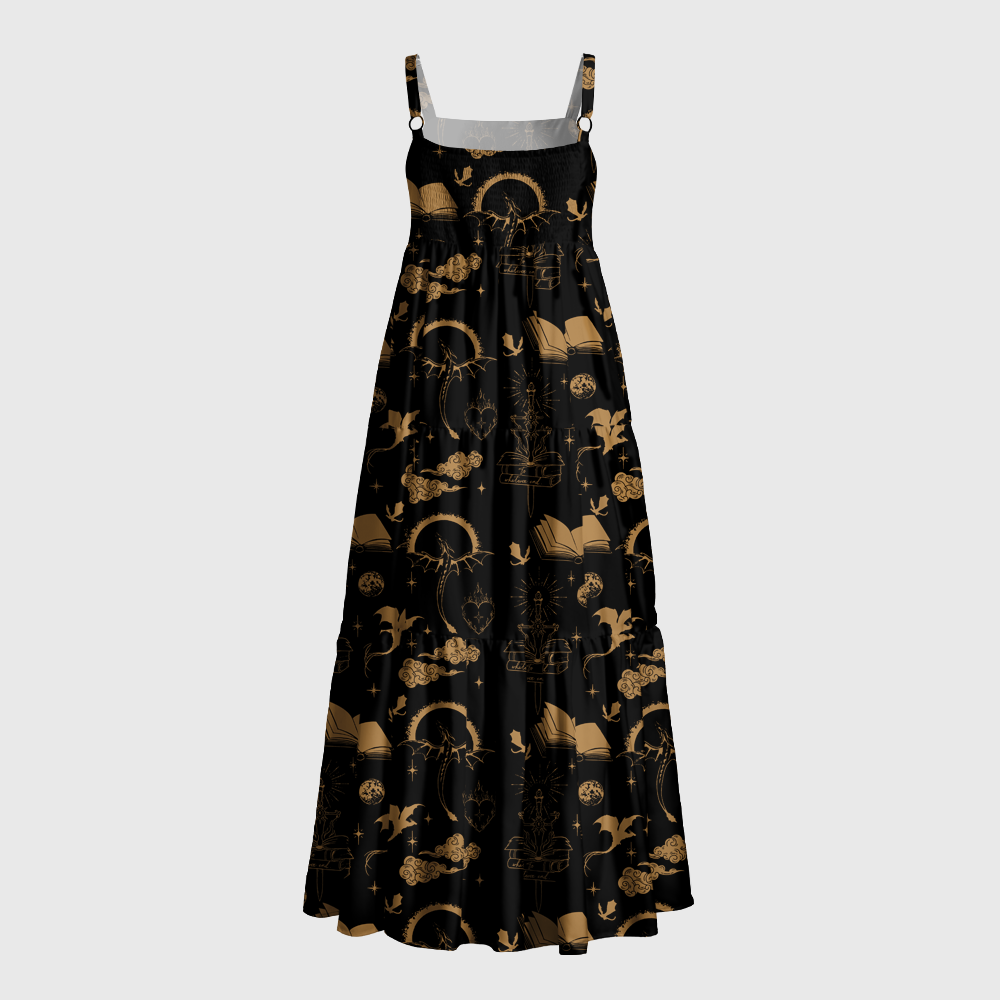 Pagewings Square Neck Fantasy Dragon Book Maxi Dress