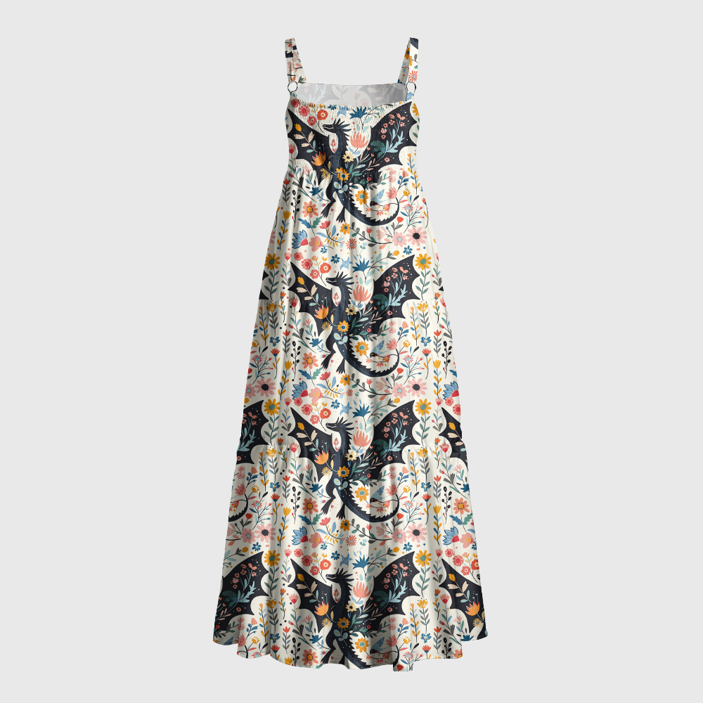 Pagewings Square Neck Garden Cats Maxi Dress