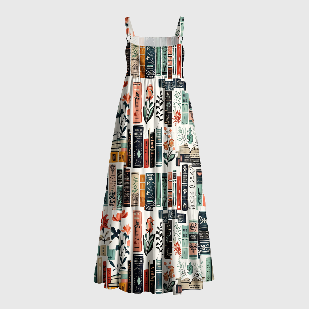 Pagewings Square Neck Artistic Book Flower Maxi Dress