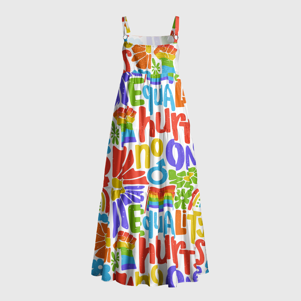 Pagewings Square Neck Rainbow Equality Maxi Dress