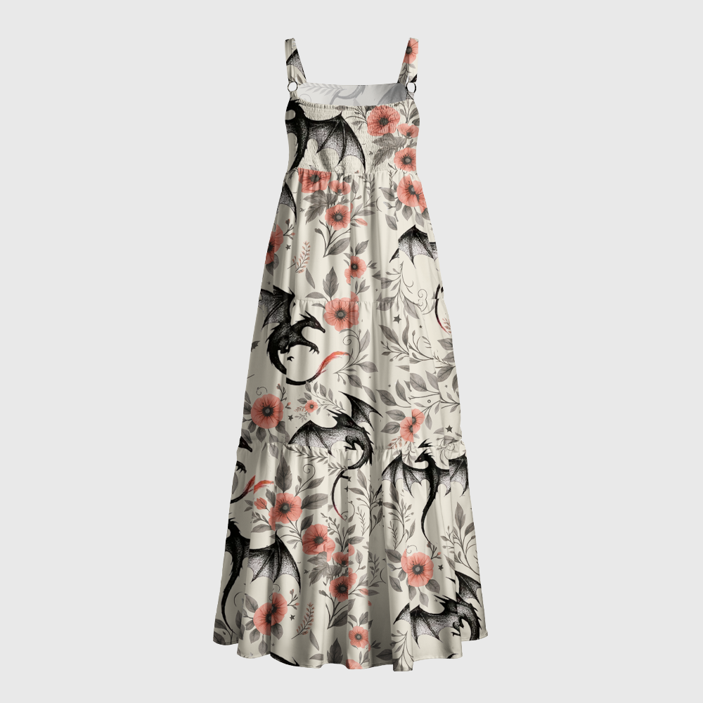 Pagewings Square Neck Dragon Bloom Maxi Dress