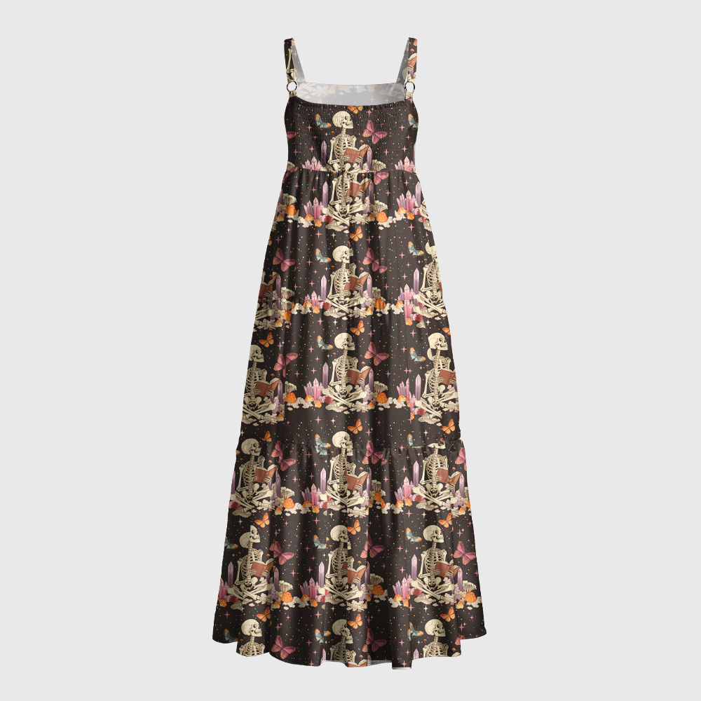 Pagewings Skeleton Reading in Garden Maxi Dress