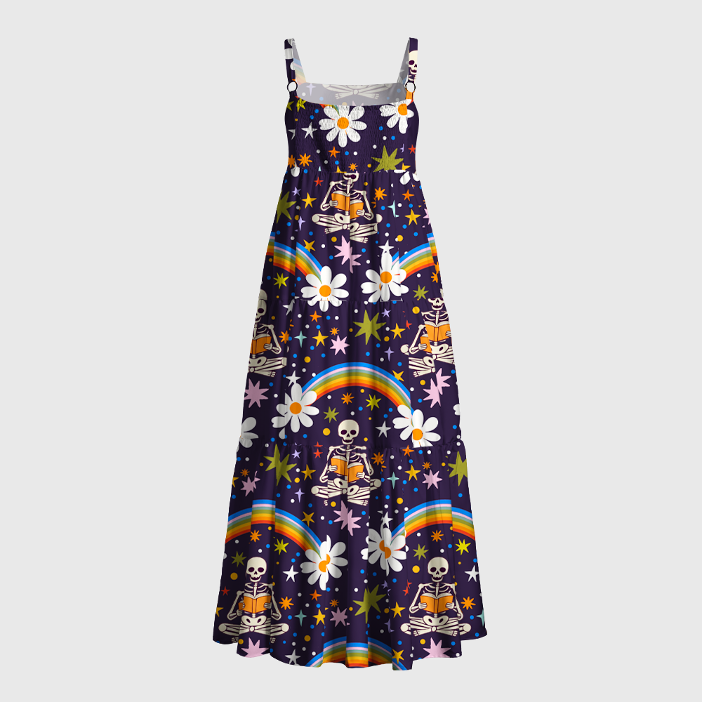 Pagewings Rainbow Skeleton Reading Maxi Dress