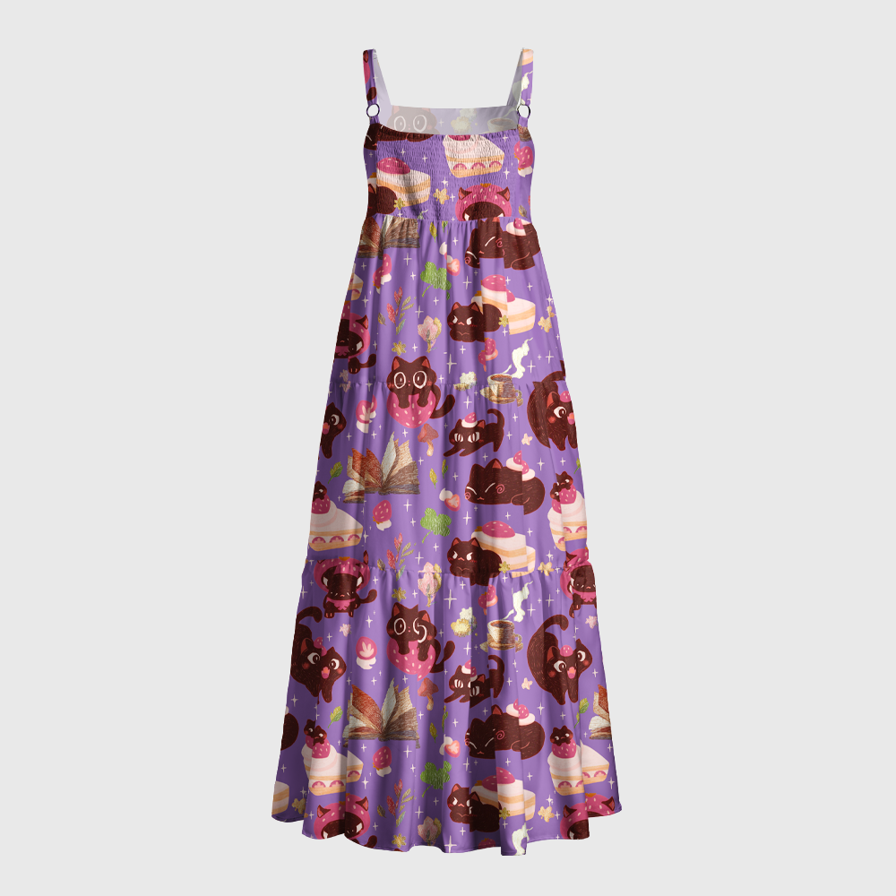 Pagewings Square Neck Sweet Treat Cat Books Maxi Dress