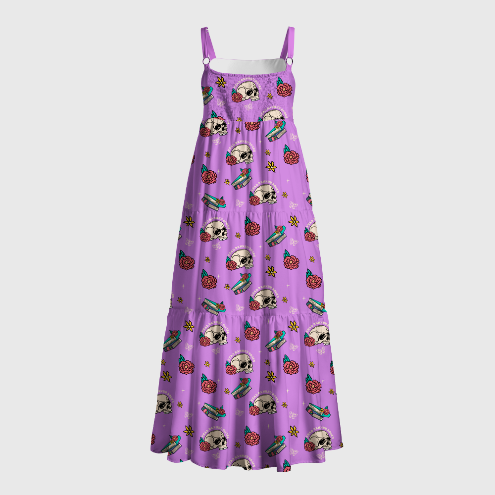 Pagewings Square Nec Skull Floral Book Maxi Dress
