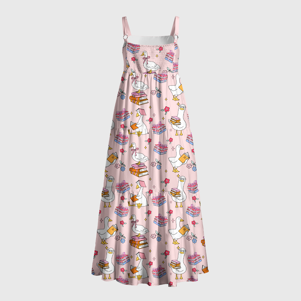 Pagewings Square Neck Reading Duck Book Maxi Dress