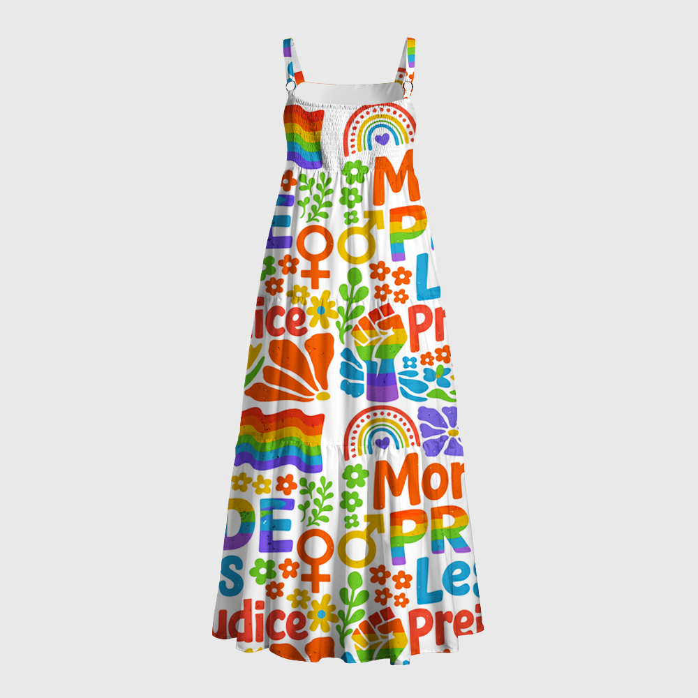 Pagewings Square Neck More Pride Less Prejudice Rainbow Floral Maxi Dress