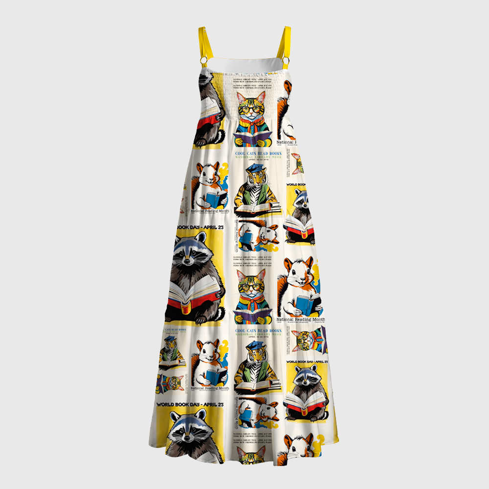 Pagewings Square Neck World Book Day Reading Animal  Maxi Dress