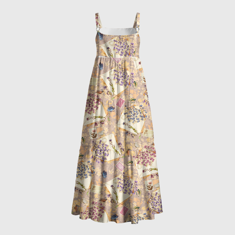 Pagewings Square Neck Vintage Floral Envelope Butterfly Maxi Dress