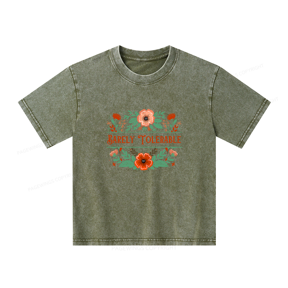 Pagewings Barely Tolerable Book Lover Bookish Unisex Kids Washed T-shirt