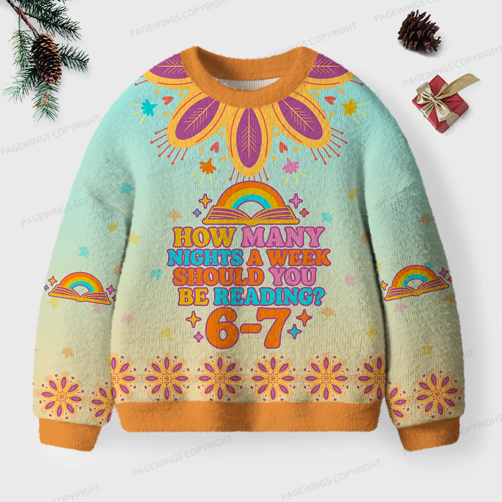 Pagewings How Many Nights A Week Should You Be Reading Unisex Ugly Knit Sweatshirt