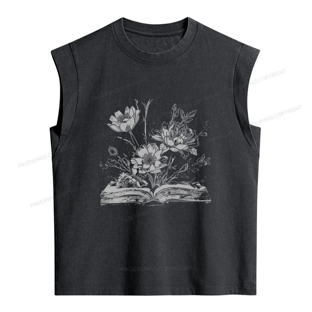 Pagewings Book and Flowers Women's Washed Tank Top