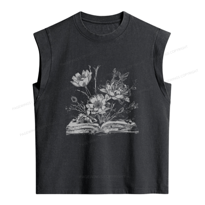 Pagewings Book and Flowers Women's Washed Tank Top