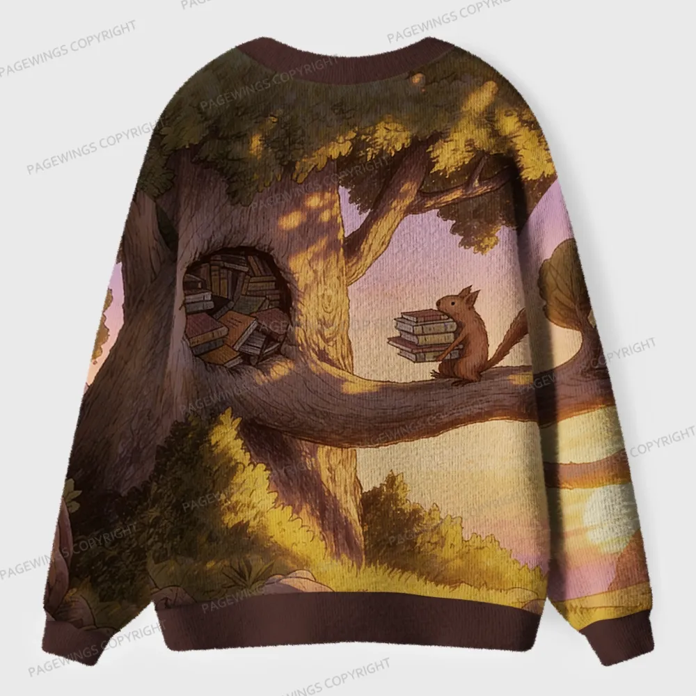 Pagewings Squirrels Love Reading Unisex Ugly Cardigan Sweaters
