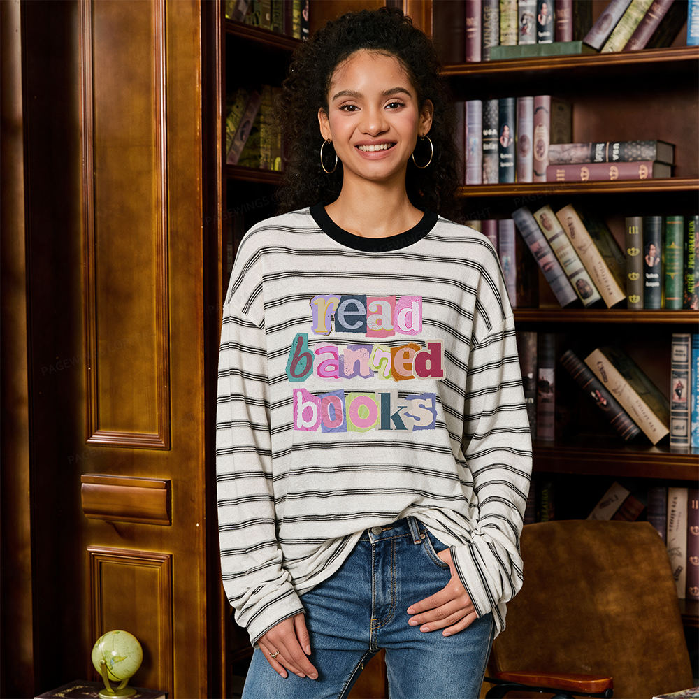 Pagewings Read Banned Books Unisex Striped Long Sleeve T-Shirt
