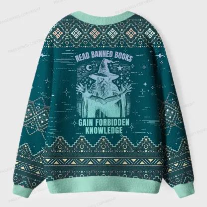 Pagewings Read Banned Books Gain Forbidden Knowledge Unisex Ugly Cardigan Sweaters